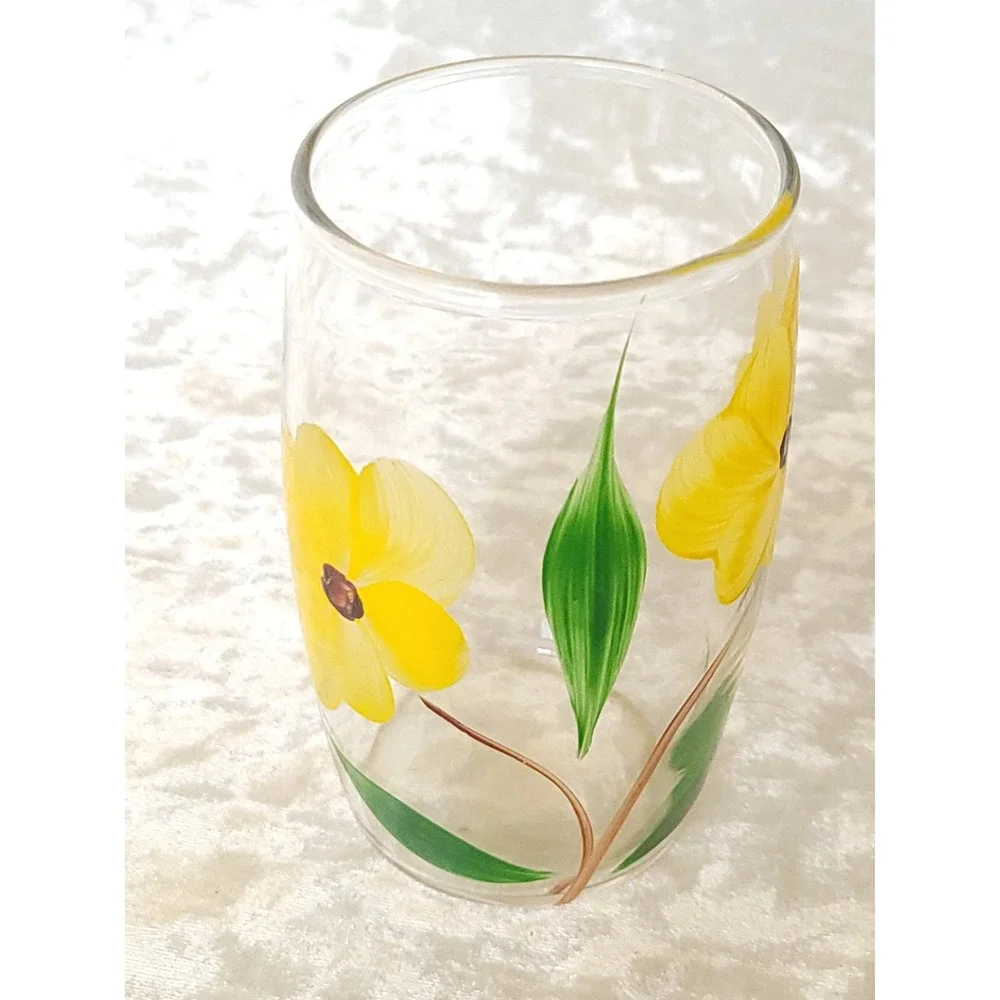 8 Vtg MCM Hand Painted Floral Juice Glasses Flower Tumblers Bartlett Collins